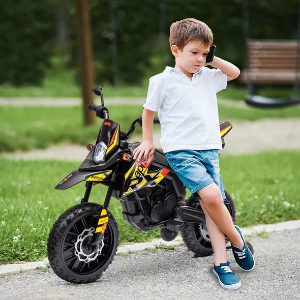 AIYAPLAY 12V Aprilia Licensed Kids Motorbike with Training Wheels, Spring Suspension, LED Headlight, USB, Music, Yellow/black - 2