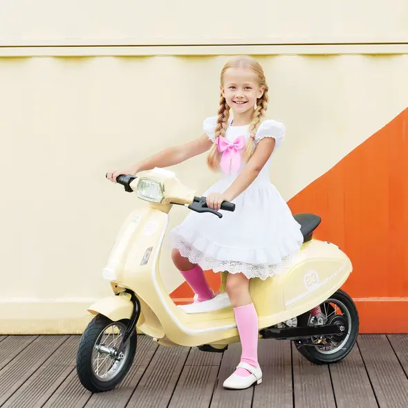 AIYAPLAY 24V Kids Electric Motorbike, Ride on Motorcycle with Manual Throttle, Brakes and LED Lights for Ages 8-12 Years, Beige - 2