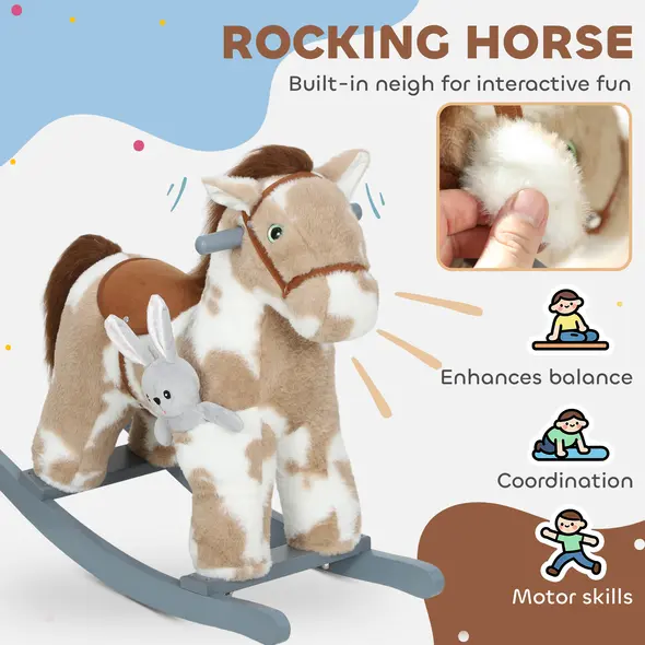 AIYAPLAY Baby Rocking Horse, Plush Animal Rocker with Realistic Sound and Toy, Rocking Toy Chair for Kids Aged 2-5, Brown - 4