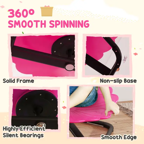 AIYAPLAY Flower-Shaped Sensory Spinning Chair with Non-Slip Base for Balance/Coordination, Pink - 5