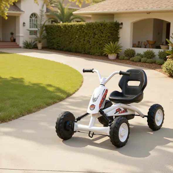 AIYAPLAY Kids Pedal Go Kart with Steel Frame, Sporty Design, for Ages 2-5 Years, White - 7