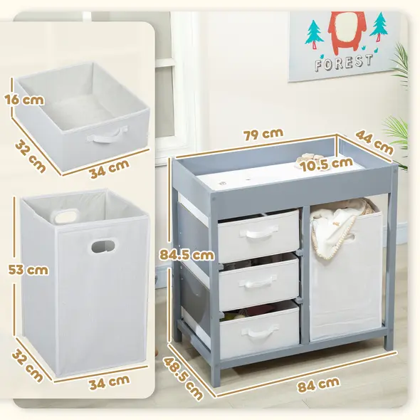 AIYAPLAY Baby Changing Unit with 4 Storage Drawers, Mat for Bedroom Nursery, 84 x 84.5 cm, Grey - 3
