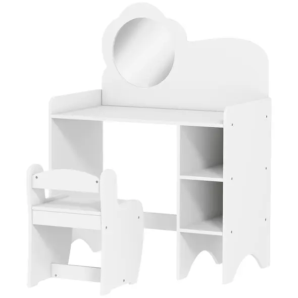 AIYAPLAY Kids Dressing Table with Mirror, Stool, Kids Vanity Table with Shelves, for Ages 3-8 Years, White - 1