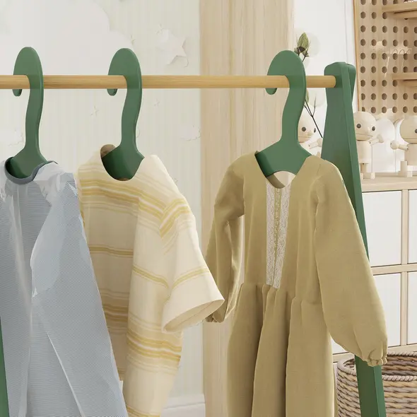 AIYAPLAY Kids Clothes Rail with 3Hangers, Bottom Storage Shelf for Girls, Boys, Nursery, Bedroom, Green - 9