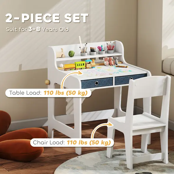 AIYAPLAY Art Table and Chair Set for children, Kids Art Desk and Chair Set with Storage Shelf and Drawers - 6