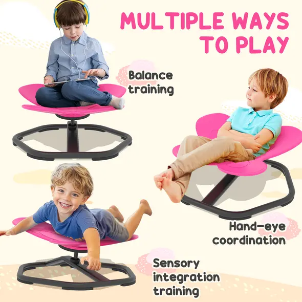 AIYAPLAY Butterfly-Shaped-kids Swivel Chair, Sensory Spinning Chair for Balance, Coordination Training, Pink - 6