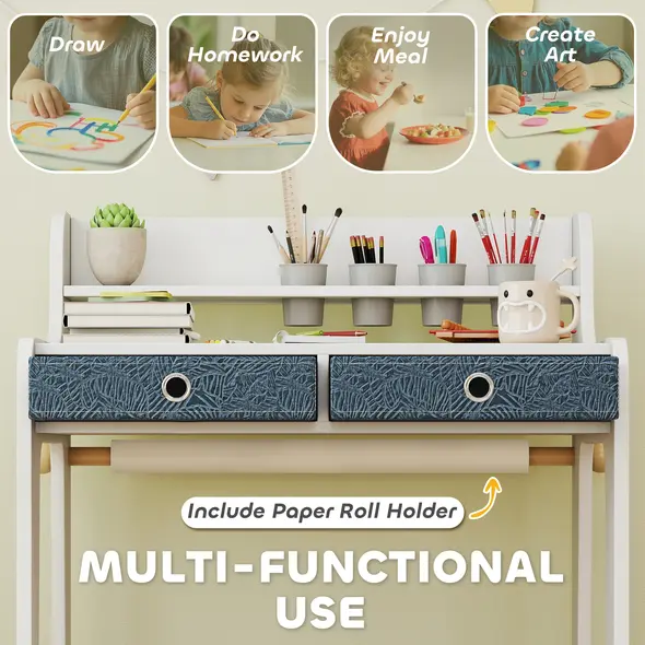 AIYAPLAY Art Table and Chair Set for children, Kids Art Desk and Chair Set with Storage Shelf and Drawers - 4