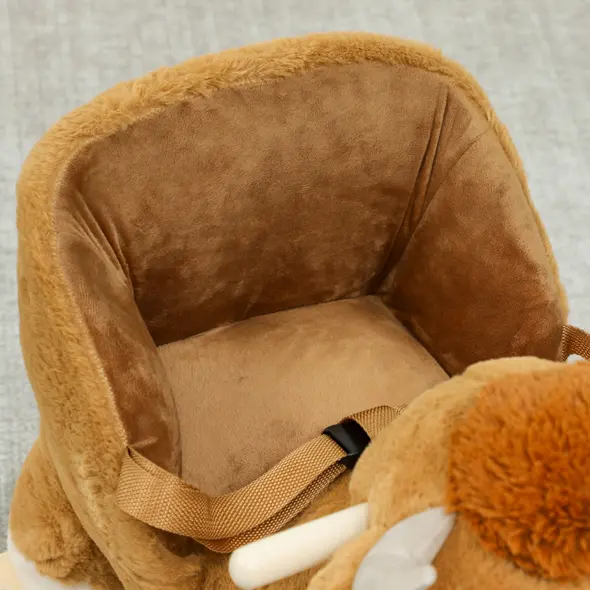 AIYAPLAY Baby Rocking Horse with Safety Belt, Wood Base, Animal Rocker for Children, Brown - 9