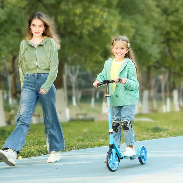 AIYAPLAY Foldable Kids Scooter with Adjustable Handlebar, 200mm Big Wheel, Rear Fender Brake, for Ages 6-12 Years, Blue - 2