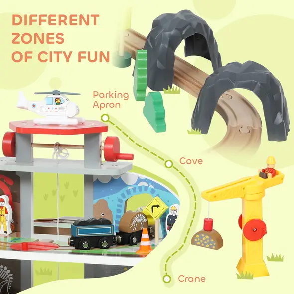 AIYAPLAY 79 Piece Wooden Train Set, Kids Train Track Mine Themed with Crane, Helicopter - 6