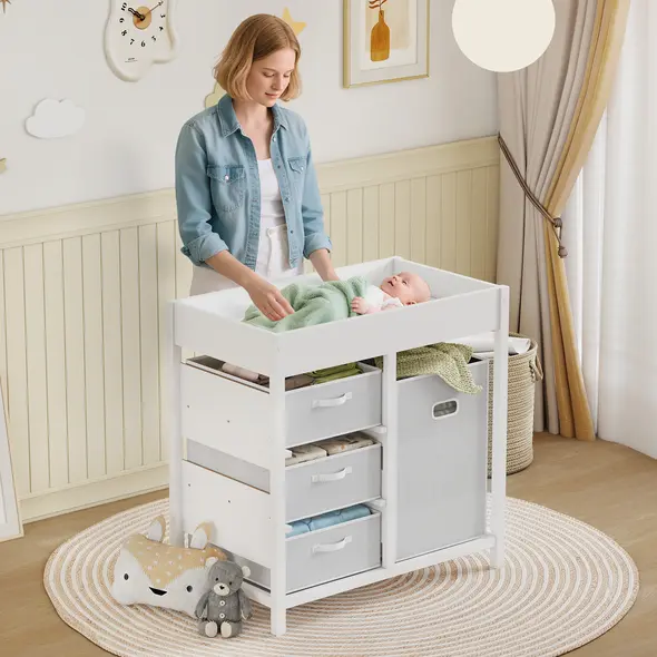 AIYAPLAY Baby Changing Unit with 4 Storage Drawers, Mat for Bedroom Nursery, 84 x 84.5 cm, White - 2