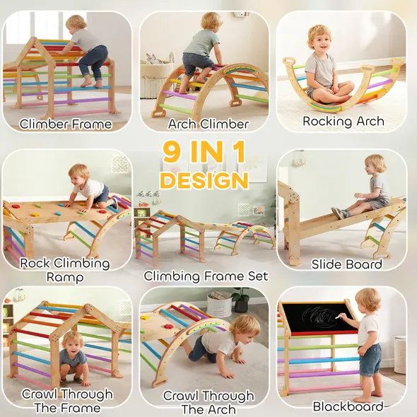 AIYAPLAY 9 in 1 Toddler Climbing Frame with Ramp, Slide, Arch, Ladder, Blackboard for 18-48 Months - 4