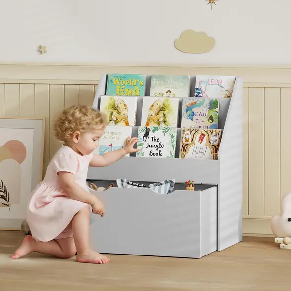 AIYAPLAY Bookcase for Kids with Shelves, Drawer, Bookcase for Bedroom, Playroom, Grey - 2