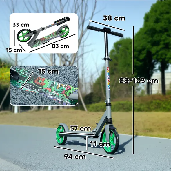 AIYAPLAY Foldable Kids Scooter with Adjustable Handlebar, 200mm Big Wheel, Rear Fender Brake, for Ages 6-12 Years, Green - 3