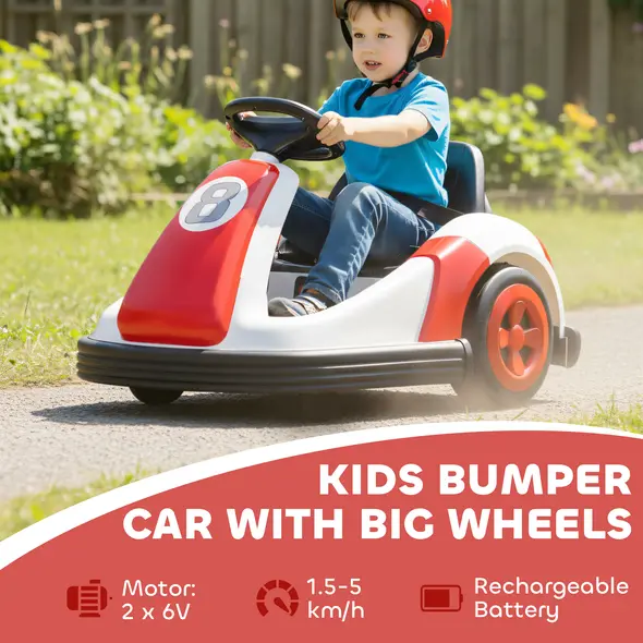 AIYAPLAY Kids Bumper Car with 360-Degree Rotation, 6V Electric Ride On Car with Music and Horn for 3-8 Years Old, Red - 4