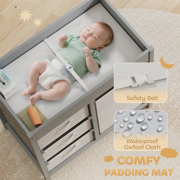 AIYAPLAY Baby Changing Unit with 4 Storage Drawers, Mat for Bedroom Nursery, 84 x 84.5 cm, Grey - 6