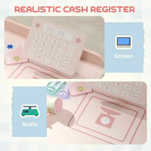 AIYAPLAY Kids Grocery Store, Children Supermarket Playset with Cash Register, Vending Machine, Display Shelves - 5