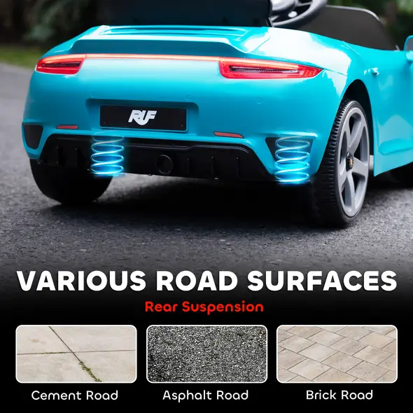 AIYAPLAY Kids Electric Car, 12V Licensed RUF GT Ride on Car with Suspension, Remote Control, Music, for 3-5 Years, Blue - 8