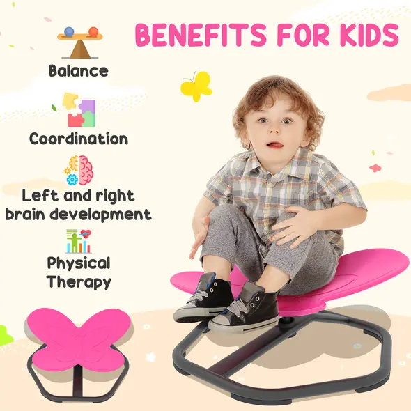 AIYAPLAY Butterfly-Shaped-kids Swivel Chair, Sensory Spinning Chair for Balance, Coordination Training, Pink - 4