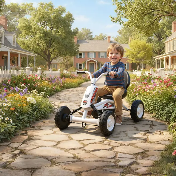 AIYAPLAY Kids Pedal Go Kart with Steel Frame, Sporty Design, for Ages 2-5 Years, White - 2