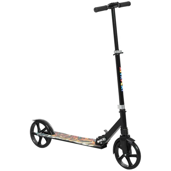 AIYAPLAY Foldable Kids Scooter with Adjustable Handlebar, 200mm Big Wheel, Rear Fender Brake, for Ages 6-12 Years, Black - 1