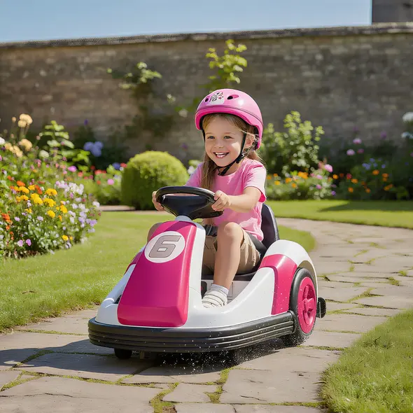 AIYAPLAY Kids Bumper Car with 360-Degree Rotation, 6V Electric Ride On Car with Music and Horn for 3-8 Years Old, Pink - 2