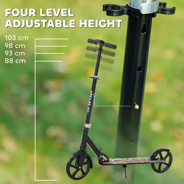 AIYAPLAY Foldable Kids Scooter with Adjustable Handlebar, 200mm Big Wheel, Rear Fender Brake, for Ages 6-12 Years, Black - 4