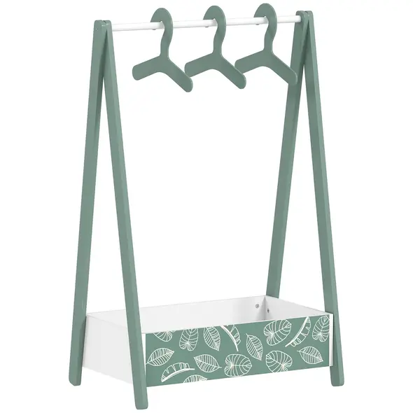 AIYAPLAY Baby Clothing Rack with Hangers, Storage Shelf for Bedroom, Leaf Theme, for Ages 3-6, Green - 1