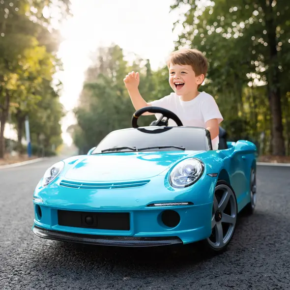 AIYAPLAY Kids Electric Car, 12V Licensed RUF GT Ride on Car with Suspension, Remote Control, Music, for 3-5 Years, Blue - 2