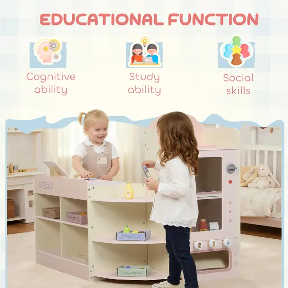 AIYAPLAY Kids Grocery Store, Children Supermarket Playset with Cash Register, Vending Machine, Display Shelves - 8