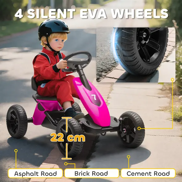 AIYAPLAY Pedal Go Kart for Kids 2-5 Years, with Silent EVA Wheels, Metal Frame, Pink - 5