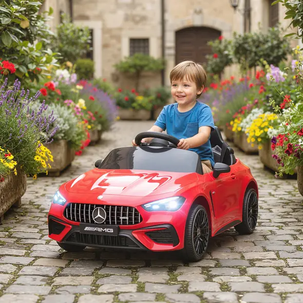 AIYAPLAY Licensed Mercedes AMG Kids Electric Car, 12V Ride On Car with Dual Motors, Remote Control for 3-6 Years, Red - 2