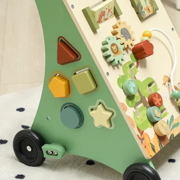 AIYAPLAY Wooden Baby Walker, Push Along Walker Toys with Speed Control, Xylophone, gears and Bead Maze, Green - 8