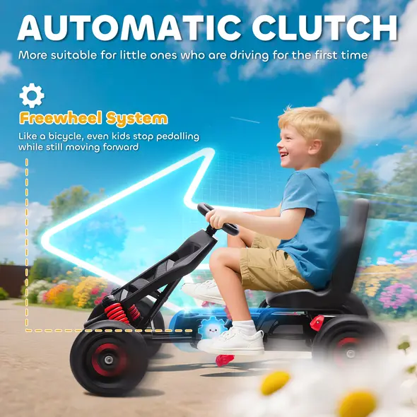 AIYAPLAY Pedal Go Kart for Kids Aged 3-6 Years, with Freewheel System, Brake, EVA Anti-Slip Wheels, Red - 4