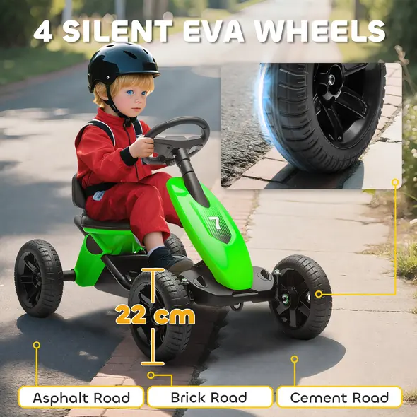 AIYAPLAY Pedal Go Kart for Kids 2-5 Years, with Silent EVA Wheels, Metal Frame, Green - 5