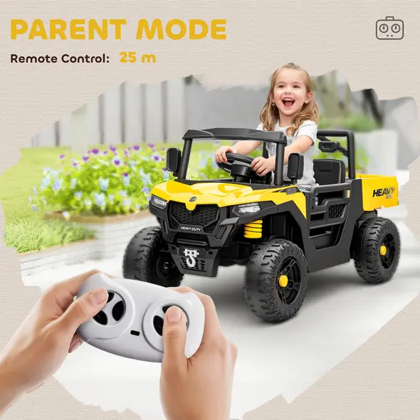AIYAPLAY Kids Ride on Car, 12V Electric Kids UTV with Electric Dump Bed, 4-Wheel Suspension for 3-8 Years, Yellow - 6