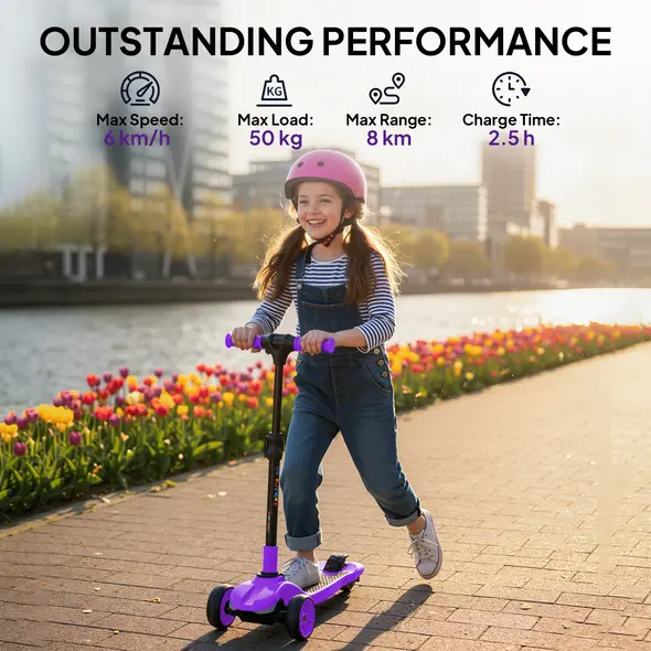 AIYAPLAY Three-Wheel Foldable Electric Scooter for Kids Aged 6-10 Years, Purple - 7