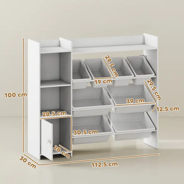 AIYAPLAY Toy Storage Unit with 8 Removable Bins, Storage Shelves, Cabinet, White - 3