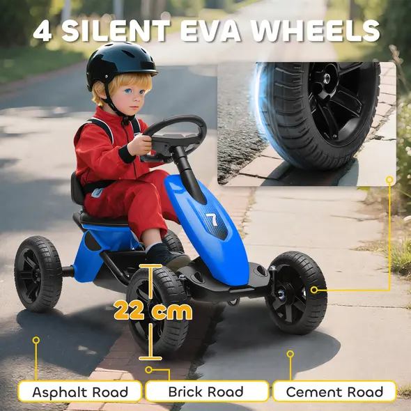 AIYAPLAY Pedal Go Kart for Kids 2-5 Years, with Silent EVA Wheels, Metal Frame, Blue - 5