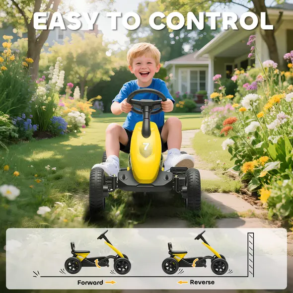 AIYAPLAY Pedal Go Kart for Kids 2-5 Years, with Silent EVA Wheels, Metal Frame, Yellow - 6