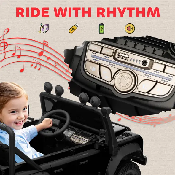 AIYAPLAY Kids Ride On Car with Remote Control, Music, Horn, 4 Spring Suspension Wheels, LED Lights for 3-5 Years Old, Black - 9