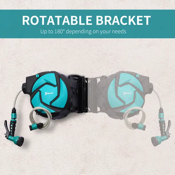 DURHAND 10m Garden Auto Hose Reel Wall Mounted Retractable 7 Patterns Spray Nozzle - 6