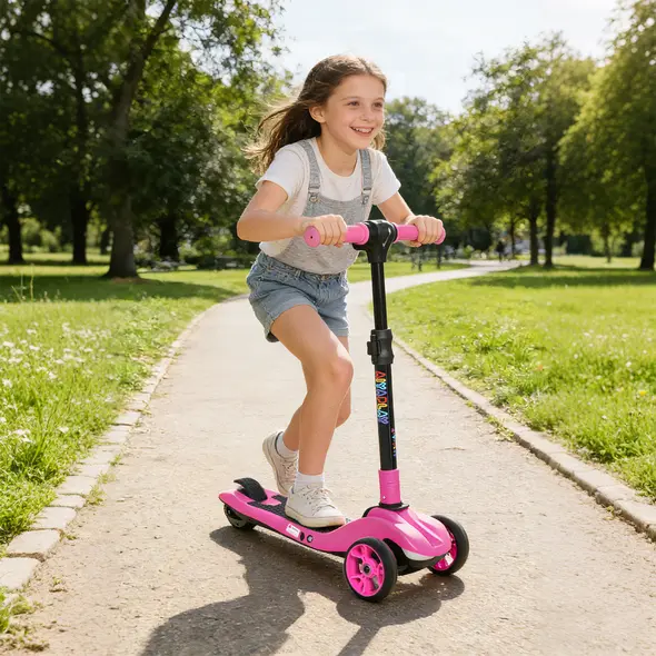 AIYAPLAY Three-Wheel Foldable Electric Scooter for Kids Aged 6-10 Years, Pink - 2