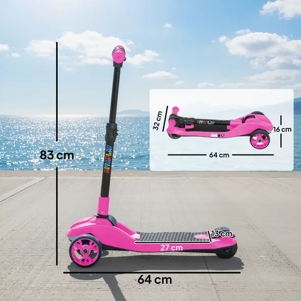 AIYAPLAY Three-Wheel Foldable Electric Scooter for Kids Aged 6-10 Years, Pink - 3