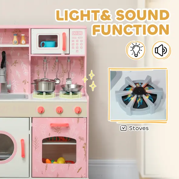 AIYAPLAY Play Kitchen, Kids Kitchen Set with Lights and Sounds, Double Stoves, Ice Maker, Chalkboard for 3+ Years, Pink - 6