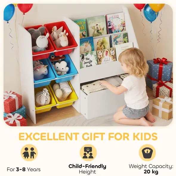 AIYAPLAY Toy Storage Unit, 3-Tier Toy Organiser Shelf with 6 Removable Storage Bins for Bedroom, Nursery, Multicoloured - 8