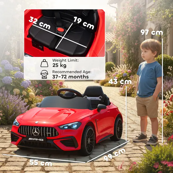 AIYAPLAY Licensed Mercedes AMG Kids Electric Car, 12V Ride On Car with Dual Motors, Remote Control for 3-6 Years, Red - 3