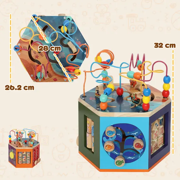 AIYAPLAY Wooden Activity Cube, Baby Toys with Bead Maze, Pattern Sorter for Toddlers Boys and Girls 18+ Months - 3