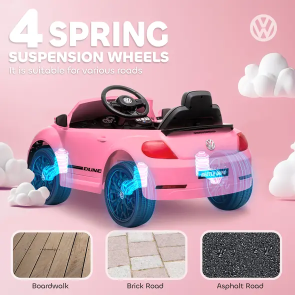 AIYAPLAY Volkswagen Beetle Licensed 12V Ride on Car w/ Remote Control, Suspension Wheels, Soft Start, Lights, Music, Pink - 5