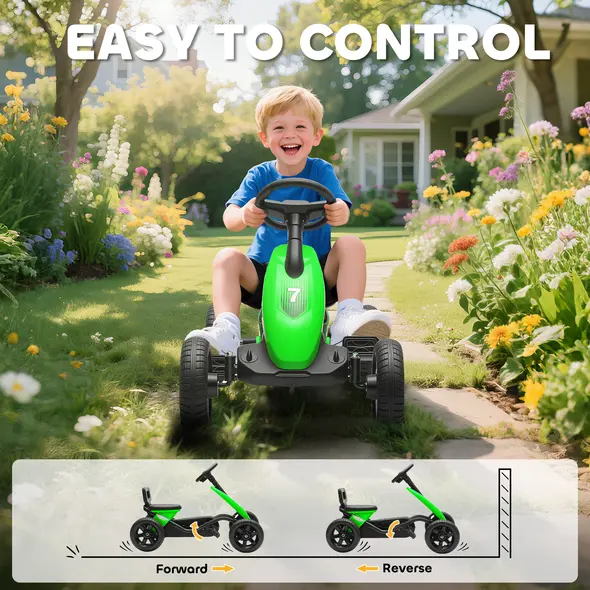 AIYAPLAY Pedal Go Kart for Kids 2-5 Years, with Silent EVA Wheels, Metal Frame, Green - 6